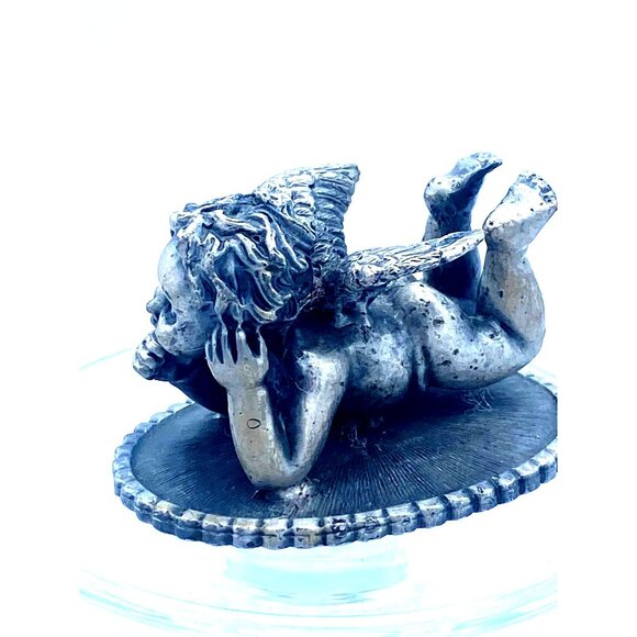 SOP Little Pewter Cupid Cherub Winged Angel Laying Figurine - Picture 2 of 5